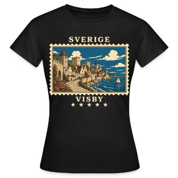 Schweden Visby Vintage Reisemarke - Frauen T-Shirt - Schwarz - Vorne - AI Model Female 172 dark (172cm)