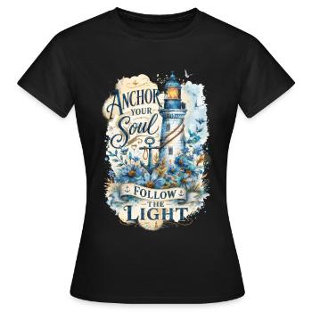 Ancre ton âme – Aquarelle de phare - T-shirt Femme - noir - Devant - AI Model Female 172 dark (172cm)