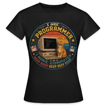 Chat Programmeur Informatique Humour Vintage Retro - T-shirt Femme - noir - Devant - AI Model Female 172 dark (172cm)