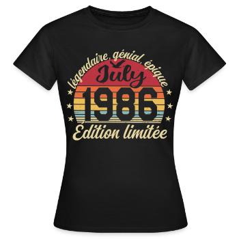 Anniversaire Juillet 1986 Vintage Cadeau - T-shirt Femme - noir - Devant - AI Model Female 172 dark (172cm)