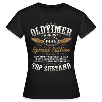 90. Geburtstag Geschenk Mann Oldtimer August 1936 - Frauen T-Shirt - Schwarz - Vorne - AI Model Female 172 dark (172cm)