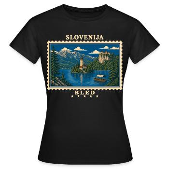 Slowenien Bled Vintage Reisemarke - Frauen T-Shirt - Schwarz - Vorne - AI Model Female 172 dark (172cm)