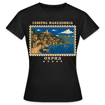 Nordmazedonien Ohrid Vintage Reisemarke - Frauen T-Shirt - Schwarz - Vorne - AI Model Female 172 dark (172cm)