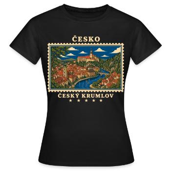 Tschechien Český Krumlov Vintage Reisemarke - Frauen T-Shirt - Schwarz - Vorne - AI Model Female 172 dark (172cm)