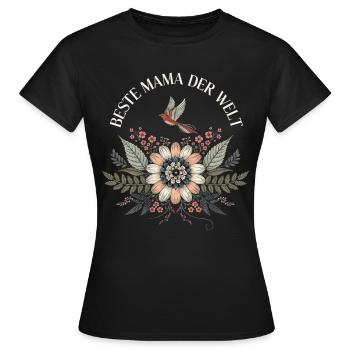 Beste Mama der Welt Blumen Spruch T-Shirt Tasse - Frauen T-Shirt - Schwarz - Vorne - AI Model Female 172 dark (172cm)