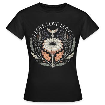 Love Love Love Blumen Spruch Retro T-Shirt - Frauen T-Shirt - Schwarz - Vorne - AI Model Female 172 dark (172cm)
