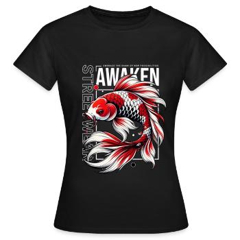 Awaken Koi Fish : Streetwear japonais - T-shirt Femme - noir - Devant - AI Model Female 172 dark (172cm)