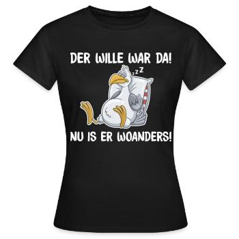 Schlafende Taube – Wille war da, lustige Sprüche - Frauen T-Shirt - Schwarz - Vorne - AI Model Female 172 dark (172cm)