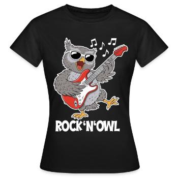 Rock N’Owl – Owl avec guitare électrique - T-shirt Femme - noir - Devant - AI Model Female 172 dark (172cm)