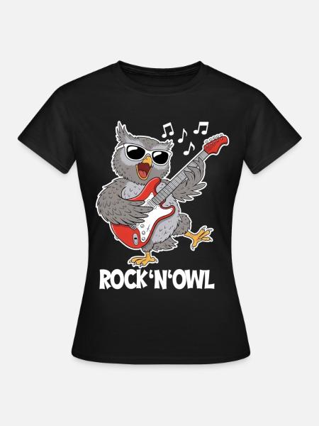 Rock N‘ Owl – Eule mit E-Gitarre - Frauen T-Shirt - Schwarz