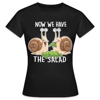 Maintenant, nous avons la salade – Des escargots drôles - T-shirt Femme - noir - Devant - AI Model Female 172 dark (172cm)