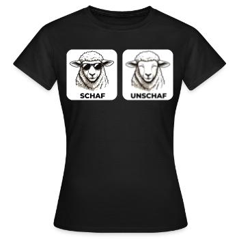 Schaf Unschaf - Wortspiel mit unscharf und Schaf - Frauen T-Shirt - Schwarz - Vorne - AI Model Female 172 dark (172cm)