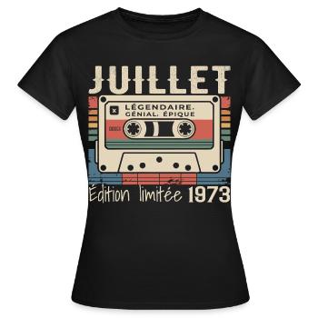 Cassette 1973 Cadeau Anniversaire Juillet 1973  - T-shirt Femme - noir - Devant - AI Model Female 172 dark (172cm)