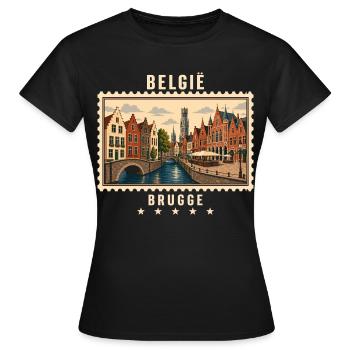 Belgien Brugge Vintage Reisemarke - Frauen T-Shirt - Schwarz - Vorne - AI Model Female 172 dark (172cm)