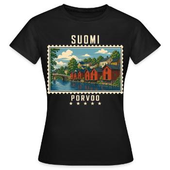 Finnland Porvoo Vintage Reisemarke - Frauen T-Shirt - Schwarz - Vorne - AI Model Female 172 dark (172cm)