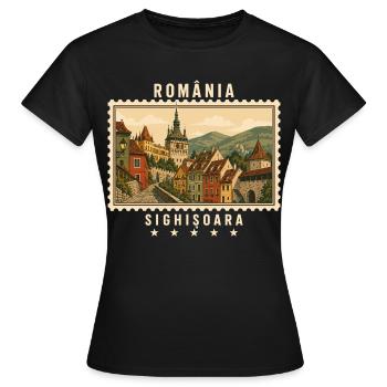 Rumänien Sighișoara Vintage Reisemarke - Frauen T-Shirt - Schwarz - Vorne - AI Model Female 172 dark (172cm)