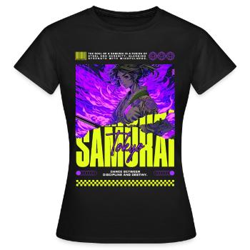Tokyo Samurai Girl : Esthétique de la Flamme Violette - T-shirt Femme - noir - Devant - AI Model Female 172 dark (172cm)