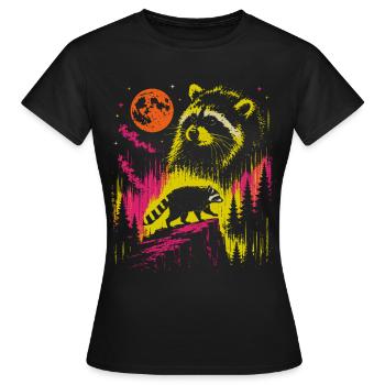 Waschbär Night Moon Forest Vintage Neon - Frauen T-Shirt - Schwarz - Vorne - AI Model Female 172 dark (172cm)