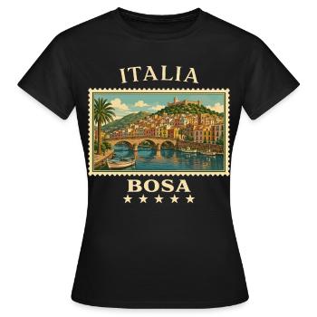 Italien Bosa Vintage Reisemarke - Frauen T-Shirt - Schwarz - Vorne - AI Model Female 172 dark (172cm)