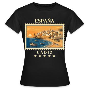 Spanien Cádiz Vintage Reisemarke - Frauen T-Shirt - Schwarz - Vorne - AI Model Female 172 dark (172cm)