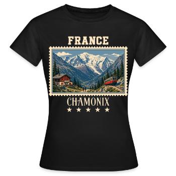 Frankreich Chamonix Vintage Reisemarke - Frauen T-Shirt - Schwarz - Vorne - AI Model Female 172 dark (172cm)