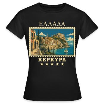 Griechenland Korfu Vintage Reisemarke - Frauen T-Shirt - Schwarz - Vorne - AI Model Female 172 dark (172cm)