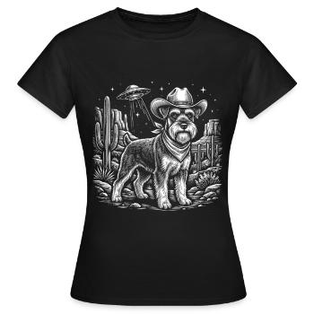 Cowboy-Schnauzer-UFO-Alien-Hunde-Humor - Frauen T-Shirt - Schwarz - Vorne - AI Model Female 172 dark (172cm)