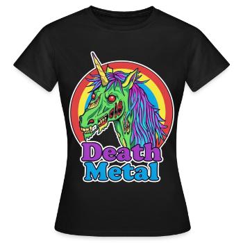 Death Metal – Zombie Einhorn Cartoon - Frauen T-Shirt - Schwarz - Vorne - AI Model Female 172 dark (172cm)