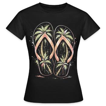 Flip-Flops Strandpalmen-Mehrfarbige Splash-Art - Frauen T-Shirt - Schwarz - Vorne - AI Model Female 172 dark (172cm)