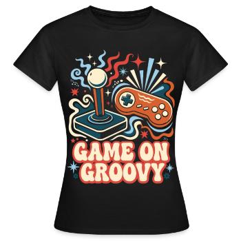 Game On Groovy Retro Gaming - Frauen T-Shirt - Schwarz - Vorne - AI Model Female 172 dark (172cm)