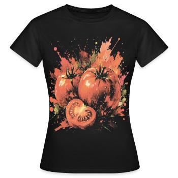 Rotes Tomatengemüse-Splash-Kunst-Aquarell - Frauen T-Shirt - Schwarz - Vorne - AI Model Female 172 dark (172cm)