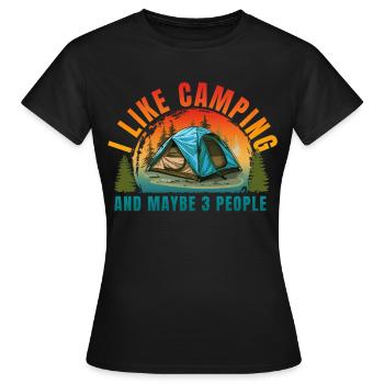 ICH CAMPE GERNE UND VIELLEICHT DREI LEUTE - Frauen T-Shirt - Schwarz - Vorne - AI Model Female 172 dark (172cm)