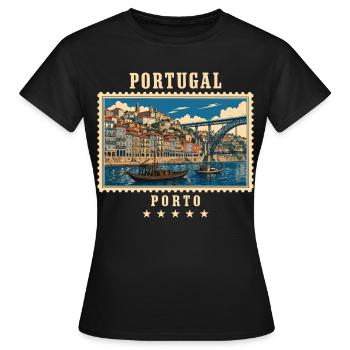 Portugal Porto Vintage Reisemarke - Frauen T-Shirt - Schwarz - Vorne - AI Model Female 172 dark (172cm)