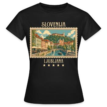 Slowenien Ljubljana Vintage Reisemarke - Frauen T-Shirt - Schwarz - Vorne - AI Model Female 172 dark (172cm)