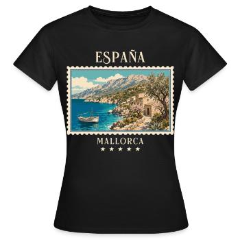 Spanien Mallorca Vintage Reisemarke - Frauen T-Shirt - Schwarz - Vorne - AI Model Female 172 dark (172cm)