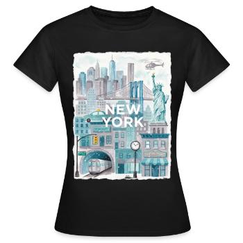New York City Watercolor Skyline - Frauen T-Shirt - Schwarz - Vorne - AI Model Female 172 dark (172cm)