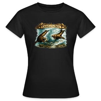 Lions of the Sea – Vintage Sea Lion Wildlife - Frauen T-Shirt - Schwarz - Vorne - AI Model Female 172 dark (172cm)