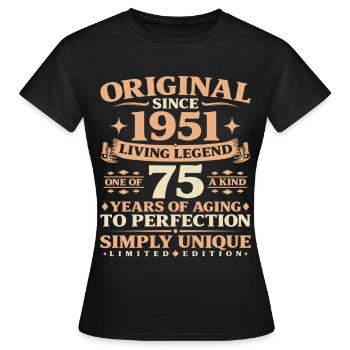 Baujahr 1951 Geburtstag 75 Jahre Vintage - Frauen T-Shirt - Schwarz - Vorne - AI Model Female 172 dark (172cm)