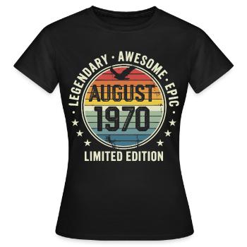 Legendäres Retro-Vintage-Jubiläum im August 1970 - Frauen T-Shirt - Schwarz - Vorne - AI Model Female 172 dark (172cm)