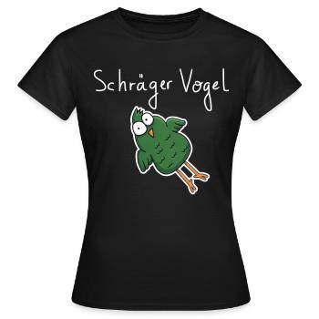Schräger Vogel – Lustiger Cartoon Spruch - Frauen T-Shirt - Schwarz - Vorne - AI Model Female 172 dark (172cm)