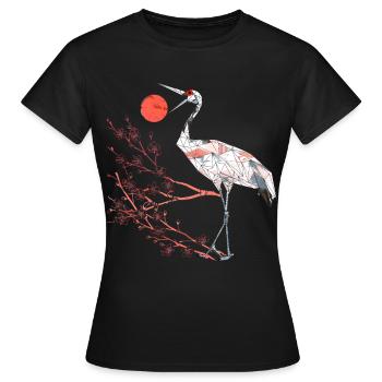 Geometrischer Reiher mit Kirschblüten - Frauen T-Shirt - Schwarz - Vorne - AI Model Female 172 dark (172cm)