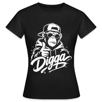 Digga | Cooler Graffiti Affe | Jugendwort - Frauen T-Shirt - Schwarz - Vorne - AI Model Female 172 dark (172cm)