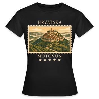 Kroatien Motovun Vintage Reisemarke - Frauen T-Shirt - Schwarz - Vorne - AI Model Female 172 dark (172cm)