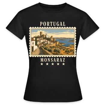 Portugal Monsaraz Vintage Reisemarke - Frauen T-Shirt - Schwarz - Vorne - AI Model Female 172 dark (172cm)