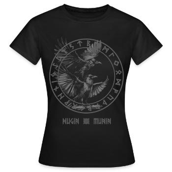 Vegvisir Hugin & Munin Wikinger Odin Walhalla Rabe - Frauen T-Shirt - Schwarz - Vorne - AI Model Female 172 dark (172cm)