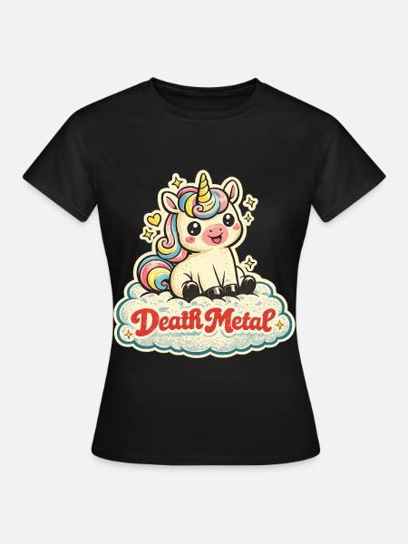 Death Metal Unicorn – Retro 70s Vintage - Frauen T-Shirt - Schwarz