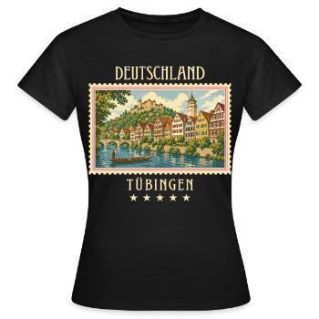 Deutschland Tübingen Vintage Reisemarke - Frauen T-Shirt - Schwarz - Vorne - AI Model Female 172 dark (172cm)