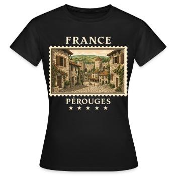 Frankreich Pérouges Vintage Reisemarke - Frauen T-Shirt - Schwarz - Vorne - AI Model Female 172 dark (172cm)