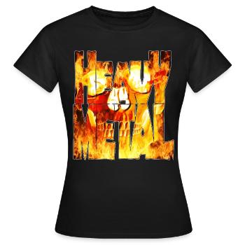 Flammender Schädel Heavy Metal Schriftzug - Frauen T-Shirt - Schwarz - Vorne - AI Model Female 172 dark (172cm)