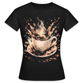 Hot Beans Art Splash Kaffeetasse - Frauen T-Shirt - Schwarz - Vorne - AI Model Female 172 dark (172cm)